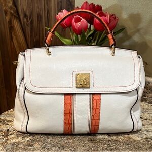MCM EUC  White/ Orange leather croc embossed Handbag